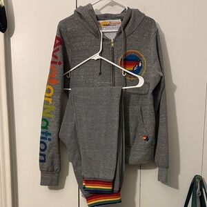 Aviator Nation Gray Hoodie SET with Rainbow Accents